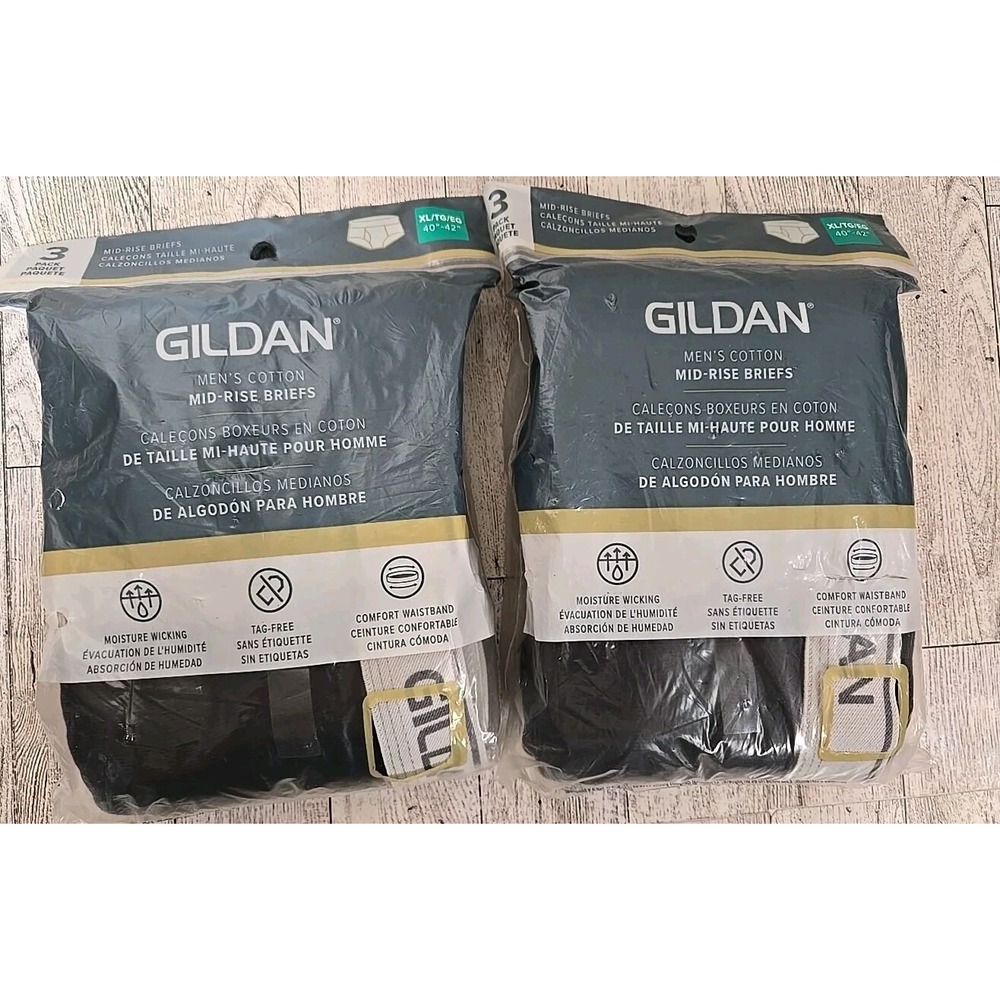 Gildan Briefs XL 40-42 Mens 3 Pack Cotton Mid Rise Underwear Lot of 2 NEW